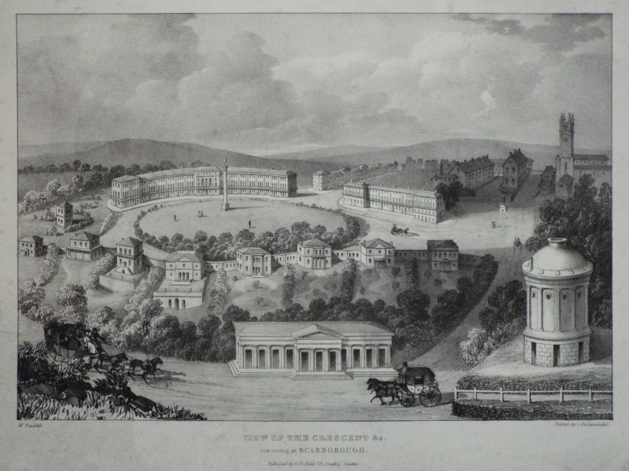 Lithograph - View of the Crescent &c, now erecting at Scarborough.